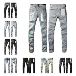 Lila designer för män jeans vandring byxa rippade hip hop high street mode varumärke pantalones vaqueros para hombre motorcykel broderi nära fittin