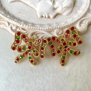 Серьги для обруча винтажный стиль роскошный дизайнер красочные драгоценные камни 14K золото, наполненные рубиновой бабочкой бабочка, ушной ушной, ретро -заявление для женщин для женщин
