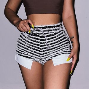 Designer Shorts listrados de verão Mulheres altas cintura shorts de cordão casual shorts esportivos de moto