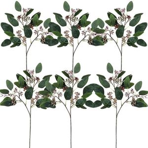 6 PCSフェイクシードユーカリスプレー緑の人工葉の緑の春の茎花のアレンジメント300N