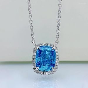 Chains Sea Blue Treasure High Carbon Diamond Pendant Inlaid With 8 10 Geometrically Simple 925 Silver Necklace 40 3