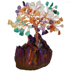 Jewelry Pouches TUMBEELLUWA 4" Natural Colorful Money Tree Purple & Gold Aura Titanium Crystal Cluster Base Bonsai Figurine For