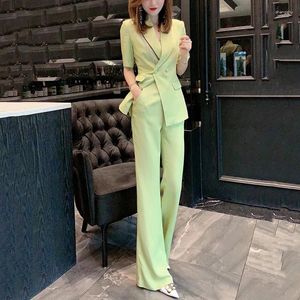 Women's Two Piece Pants Spring And Autumn Fashion Suits Female Casual Long Jacket Loose Wide-Pants Two-Piece Sets Temperament