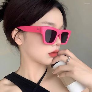 Vintage Square pink sunglasses with Small Frame and Rice Nail Design for Trendy Women - High-End PC Girl Eyewear in 2024