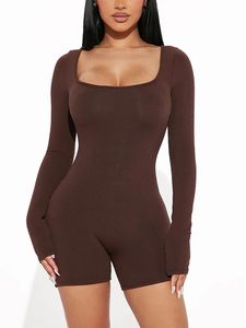 Mulheres macacões macacão moda manga longa bodycon para mulheres calças curtas tripulação pescoço sexy collants playsuit macacão 231123