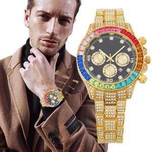Zegarek na rękę sprzedaż mody męskie zegarki na top pełny diamentowy zegarek kwarcowy zegar złoty kalendarz mężczyźni renogio masculino