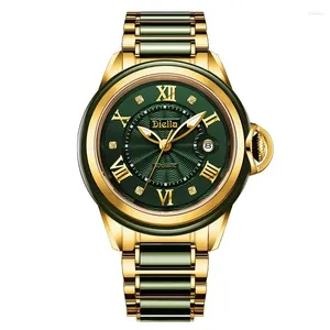 Orologi da polso Diella Uomo Orologio in giada Moda Meccanico automatico Zaffiro Orologi luminosi impermeabili Top Brand Oro genuino