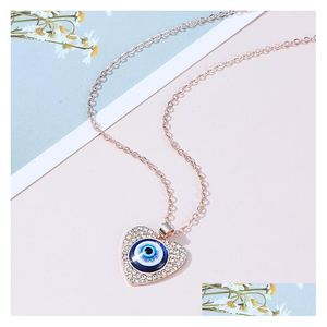 Pendant Necklaces Evil Eye Pendant Necklace Turkish Protect Lucky Necklaces For Women Heart Crystal Blue Eyes Pendants Jewelry Drop De Dhayh