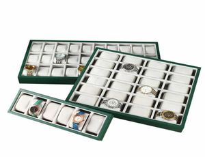 Nuovo vassoio di visualizzazione per orologi in pelle PU verde 6122430 Puntelli di visualizzazione per display per orologi a griglia Scaffale per display per cabine di orologi4662040