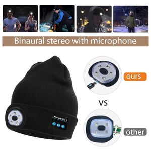 Headlamps 5LED Headlight Hats 3 Brightnesses USB-C Beanie Breathable 125LM BlueTooth-compatible 5.0 Xmas Gifts For Night Sports