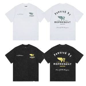 powered by rep re sents Luxusmarke, lockere Baumwolle, weiße T-Shirts im Designer-Stil, klassisches, mit Flügeln bedrucktes Grafik-T-Shirt 2023 2024, Mode, Represent-Designer-T-Shirts