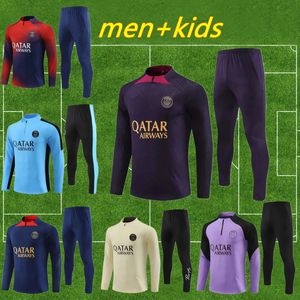 2023 2024 PSGS Trailsuit Erkekler Futbol Eğitim Takımı 23 24 Tuta Maillot Jersey Ceket Kiti Paris Mbappe Erkekler ve Çocuk Futbol Terzini Jogging Survetement