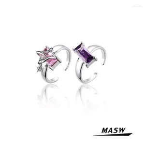 Anelli a grappolo MASW Alta qualità Rosa Viola Zircone Design originale Ottone Metallo placcato spesso Argento Colore Gioielli da donna aperti