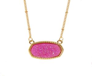 Pendant Necklaces Resin Oval Druzy Necklace Gold Color Chain Drusy Hexagon Style Luxury Designer Brand Fashion Jewelry For WomenPe3892252