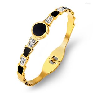 Bangle Crystal CZ zircão charme contas de pulseiras romanas de pulseiras para moda de zircônia de zirconia Big Black Stone Feminino Jóias