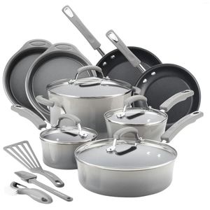 Инструменты для выпечки, набор посуды из 15 предметов с твердой эмалью и алюминиевым антипригарным покрытием, серый