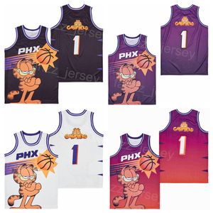 Basketball Phx Movie Jersey 1 Garfield 2004 Retro College für Sportfans reines Baumwollschwarz weiße lila Team Ruhestand atmungsaktiv Vintage Pullover HipHop Shirt Mann Mann