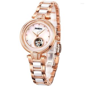 Zegarek na rękę Rosdn Women's Watches Japan Automatyczne zegarek mechaniczny Women Diamond Double Skeleton Sapphire 50m Waterproor