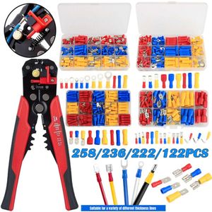 New 258/236/222/122PCS Wire Connector Kit Assorted Wire Crimp Electric Crimp Lugs Electrical Terminals For Cable + 1PC Crimper