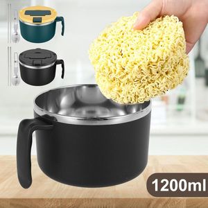 Filtreleme kapağı ile hızlı ramen kasesi 1200ml Mikrodalga Erişte Kaşık Kaşık Çubukları BPA Ücretsiz Ocak