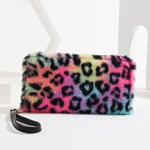 Carteiras mulheres pele zíper carteira saco senhora leopardo impressão bolso envelope vermelho bolsa de pelúcia