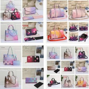 Asla lüks erkekler kadın seyahat duffle çanta tasarımcısı bahar şehirde güneş doğumu pastel bagaj tote çanta 2 adet set crossbody çanta omuz çantası hafta sonu bagaj