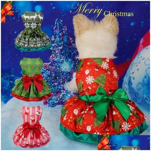 Cão vestuário cão vestuário feliz Natal casaco vestido suprimentos festa saia vermelha animais de estimação gato quente arco confortável pet traje drop entrega ho dhta3