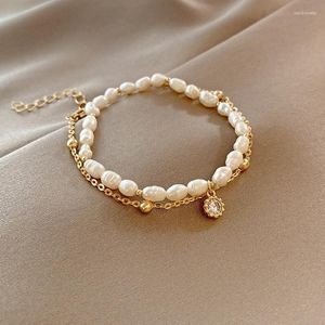 Urok bransolety koreańskie moda biżuteria prosta perłowa cyrkon podwójna warstwa noszona w bransoletki tanecznej prezent urodzinowy