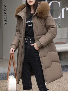 Mulheres para baixo parkas inverno jaquetas com capuz para mulheres casaco gola de pele confortável preto branco designer grosso quente moda longa 231123