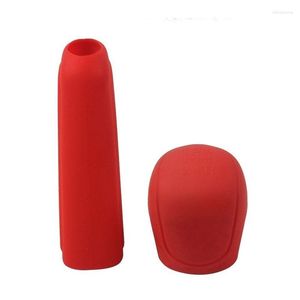 Racing Jackets 2Pcs Universal Manual Car Hand Brake Case Silicone Gear Head Shift Knob Cover Collars Handbrake Grip Red