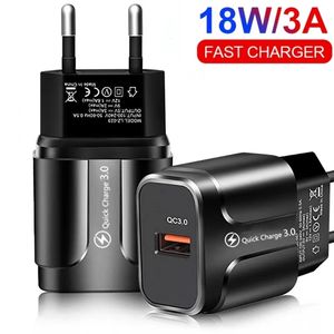 18W Carga rápida QC 3.0 Adaptador de carregador rápido USB Carregador de telefone de parede USB para Samsung Xiaomi Google Pixel Android