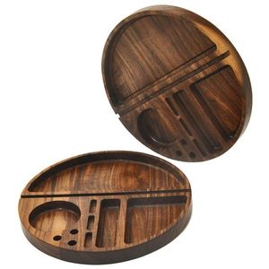 HONEYPUFF Round Shape Wooden Rolling Tray With Groove Diameter 218 MM Natural Wood Tobacco Roll Tray Cigarette Tobacco Rolling Too309a