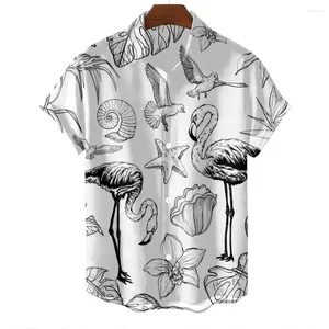 Camicie casual da uomo 2023 Camicia stampata fenicottero hawaiano per uomo Moda manica corta Abbigliamento maschile Risvolto Camicetta oversize 5xl