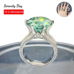 Solitaire Ring Serenity Day 10 Green Color Ring S925 Silver Plate PT950 White Gold Fine Jewelry for Women Wedding Anniversary 230422
