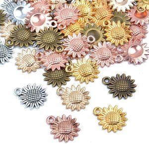 Pendant Necklaces 50 Pcs Sunflower Charm Bead Craft Supplies Jewelry Findings Alloy For Making Necklace Bracelet 5 Colors