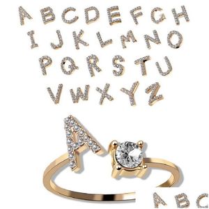 Solitaire Ring 26 Letras Solitaire Anel Inglês Ajustável Liga Strass Anéis Para Mulheres Meninas Moda Jóias Drop Delivery Jewel Dhqwa