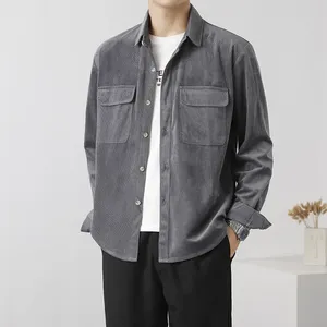 Männer Casual Hemden Cord Langarm Hemd 2023 Mode Einfache Mantel Schlank Warme Einfarbig Männliche Marke Kleidung Top