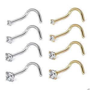 Nose Rings & Studs 925 Sterling Sier Screw Studs Nose Rings For Wome Men Zircon Corkscrew Ring Body Piercing Jewelry Drop Delivery Jew Dh9Go