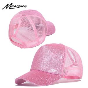 Casual Baseball Cap för män och kvinnor Justerbara paljetter Shine Sun Caps Summer Hat Girls Tail Breattable Mesh Snapback Hats P230424