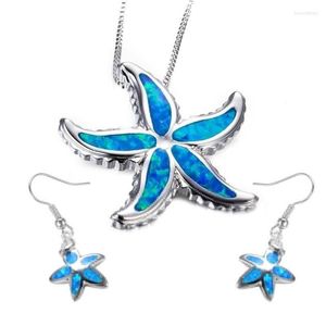 Naszyjniki Zestaw Akcesoria dla zwierząt dla kobiet naśladowanie Blue Fire Opal Cute Starfish wisiorek ślubny Prezenty biżuterii