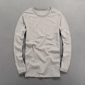 メンズTシャツ長袖TシャツカジュアルベーシックコットンTシャツソリッドカラーOネックプルオーバートップス男性グレーのティー衣