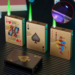 Многоразовый реактивный фонарик с зеленым пламенем, покерная зажигалка, покерная зажигалка в форме карты, зажигалка, реактивный факел, забавная игрушка, аксессуары для курения, подарок