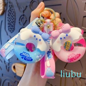 Keychain Dessert House Donut Milk Dog Into Oil Rope Female Cute Floating Liquid Couple Keychain Bag Pendant