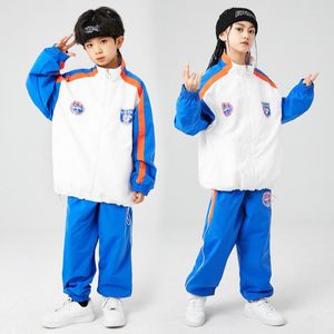 Scene Wear Kids Hip Hop Clothing Blue Jacket Casual Sport Sweat Jogger Pants For Girls Boys Kpop Jazz Dance Costume Cheerleader Clothes