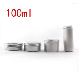 Förvaringsflaskor 100 ml 4 stilar burkar behållare te aluminiumlåda rund metall läppburk med skruvlock för