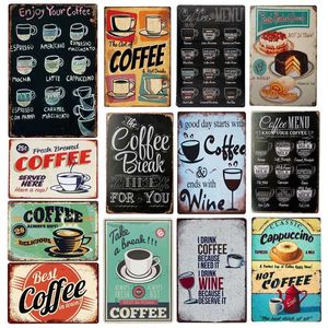 Carta da parati Vintage Shabby Chic Coffee Menu Home Bar Cafe Metallo Targhe in metallo Pub Tavern Retro Piatto decorativo Poster Decorazione da parete J230224