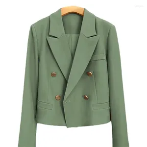 Abiti da donna Blazer alla moda Blazer corti da ufficio All-Match Manica lunga Doppiopetto Cappotto da donna Capispalla vintage