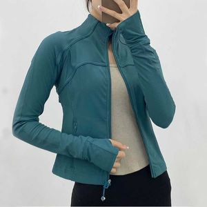 Kadın Yoga Kıyafet Spor Ceketi Stand-up Yaka Fermuar Uzun Kollu Sıkı Yogas Gömlek Spor Salonu Başparmak Attik Palto