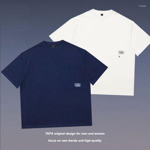 メンズTシャツChaopaiビンテージワーキング服ポケットステッカーラウンドネックカレッジスタイルの基本的なショートスリーブTシャツ