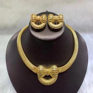 Necklace Earrings Set Fashion Africa Dubai Gold Plated Bow Bracelet Ring Jewelry For Women's Luxury Quality Gifts